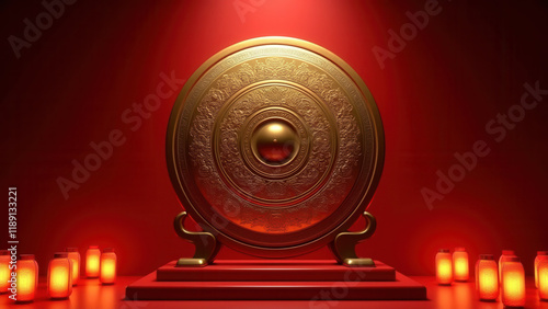 Golden Gong, Chinese New Year Decor - 3D renders