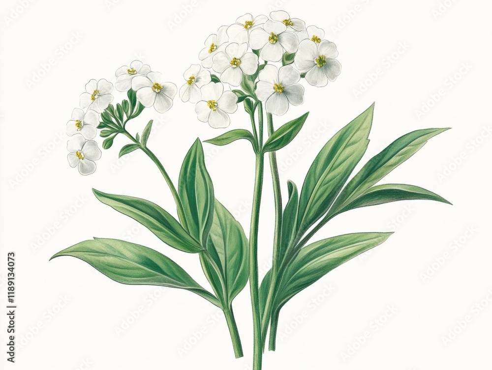 Fototapeta premium a botanical illustration of white flowers with green leaves