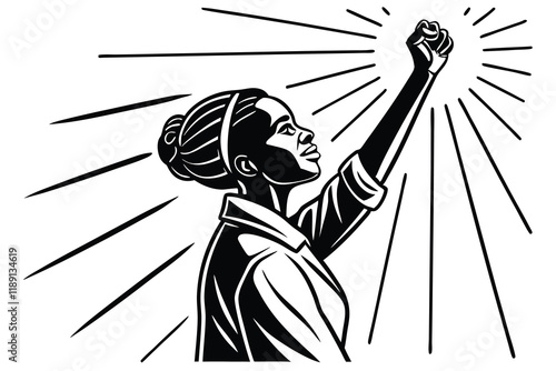 A woman raising a fist in solidarity