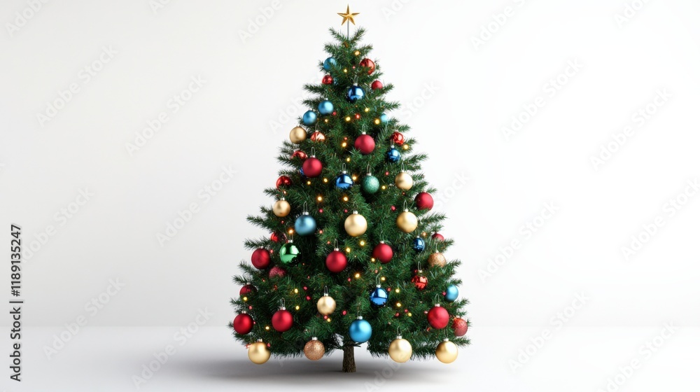a christmas tree decorated with red, blue, green, and gold ornaments a christmas tree decorated with red, blue, green, and gold ornaments