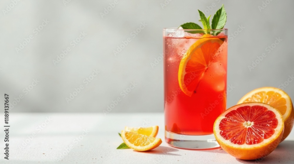 Refreshing Citrus Beverage with Ice and Mint Garnish Refreshing Citrus Beverage with Ice and Mint Garnish