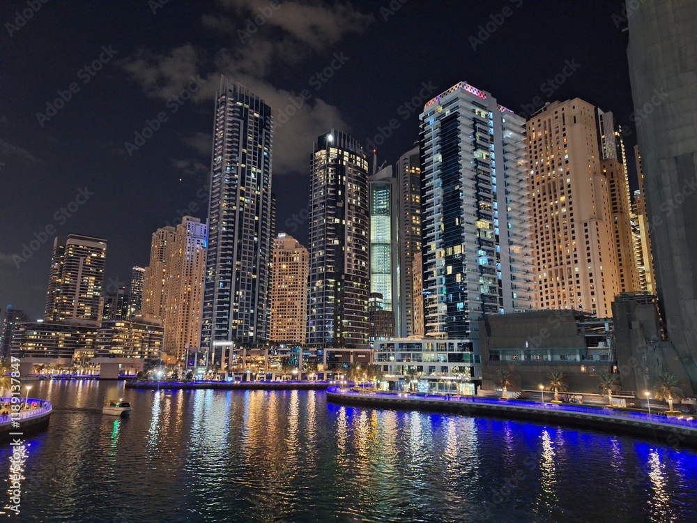 Dubai city harbour and marina in the night Dubai city harbour and marina in the night