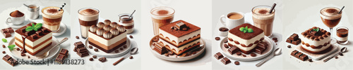 collection of delicious tiramisu and coffee drinks