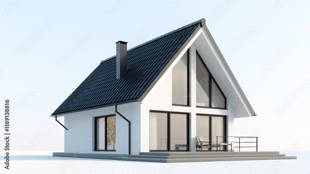 Modern house design with large windows and balcony in a serene environment Modern house design with large windows and balcony in a serene environment