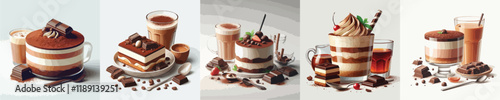 collection of delicious tiramisu and coffee drinks