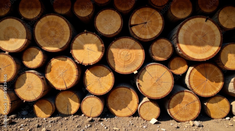 Stacked Wood Logs, Sunlight and Shadow Patterns on the Surface of the Cut Ends Stacked Wood Logs, Sunlight and Shadow Patterns on the Surface of the Cut Ends