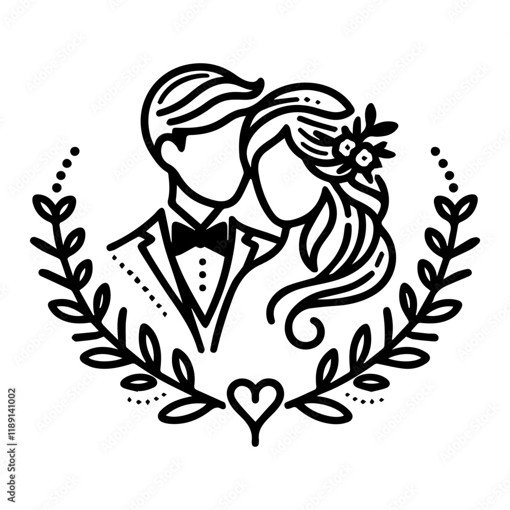 Obraz premium Simple line art wedding couple vector logo symbol