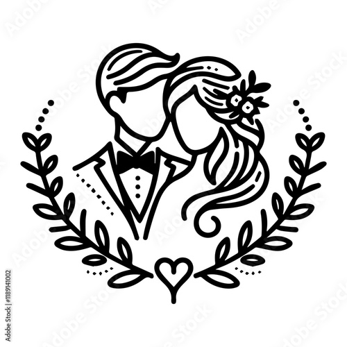 Simple line art wedding couple vector logo symbol