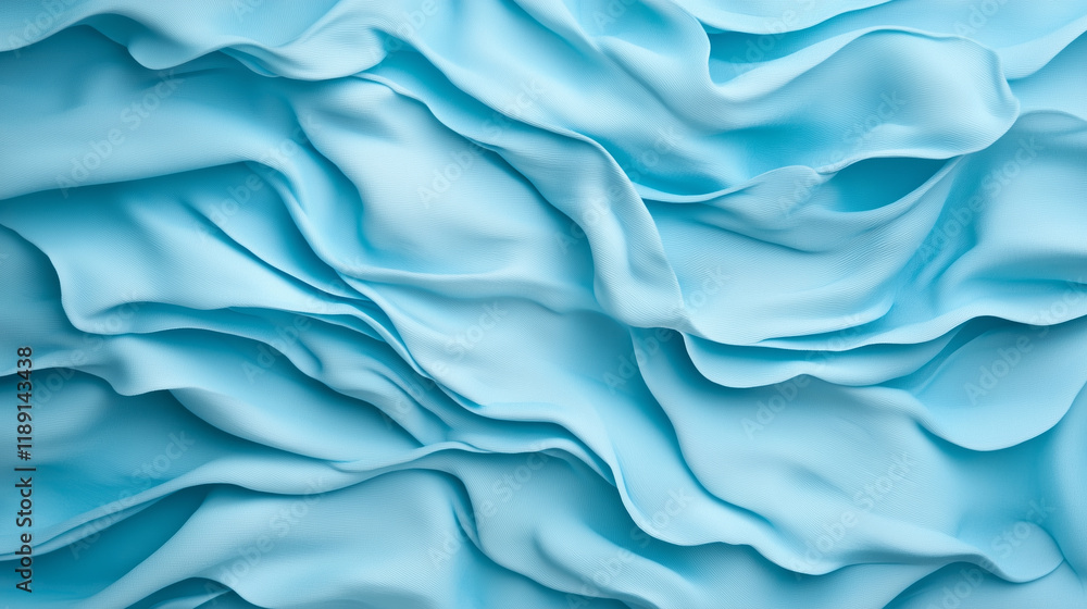 Obraz premium Soft blue fabric texture with flowing waves, ideal for backgrounds and designs. gentle curves create calming and serene atmosphere, perfect for various creative projects