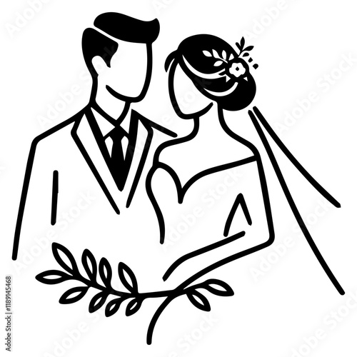 Simple line art wedding couple vector logo symbol
