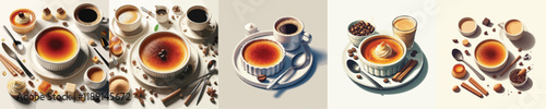 collection of creme brulee dishes and sweet drinks