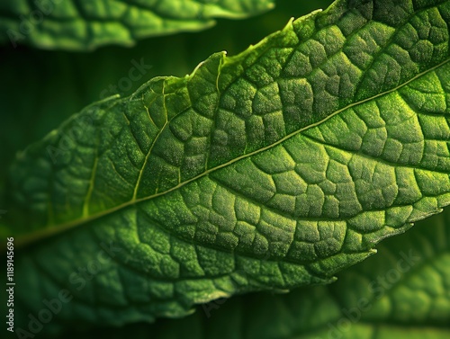 close-up of green mint leaves with detailed veins