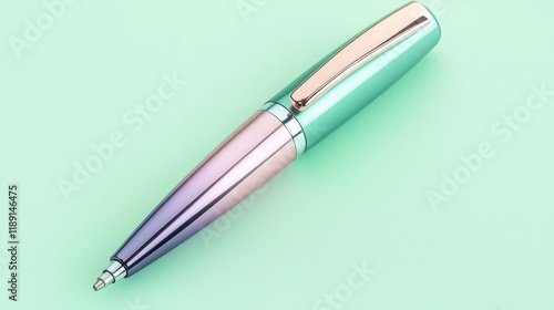 Wallpaper Mural A sleek, modern pen in gradient colors rests on a mint green background, showcasing its elegant design and shiny finish. Torontodigital.ca