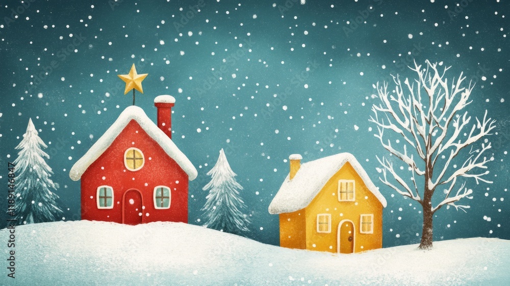 Fototapeta premium Whimsical Winter Village Scene