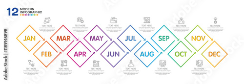 Infographic for presentation 12 months in 4 quarter can used for workflow layout, process diagram, flow chart.