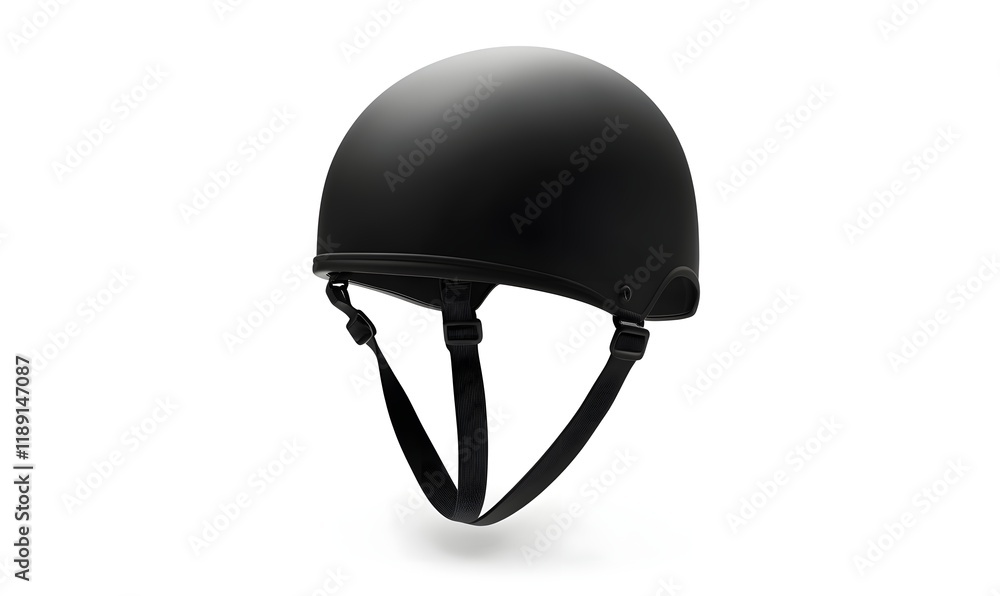 Naklejka premium Matte black open-face helmet with chin strap.