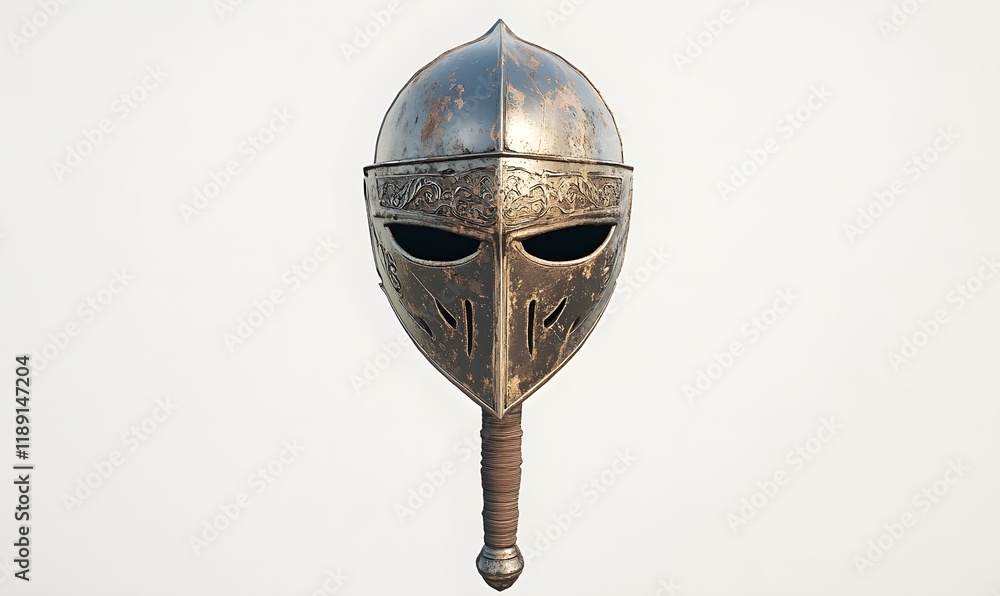 Obraz premium Medieval great helm, worn metal, isolated.