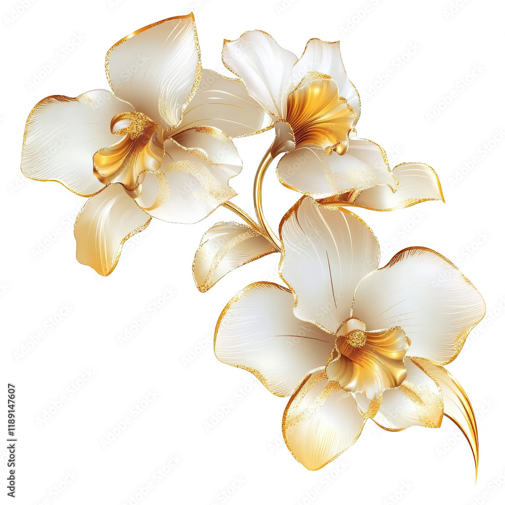 Fototapeta premium Elegant white orchids floral artwork digital illustration soft background close-up perspective nature aesthetics