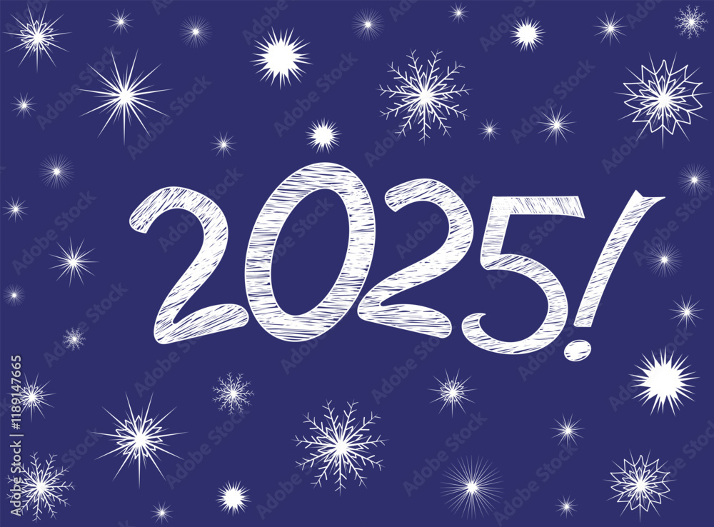 Beautiful happy new year decorative vector card with 2025 number and with snowflakes Beautiful happy new year decorative vector card with 2025 number and with snowflakes