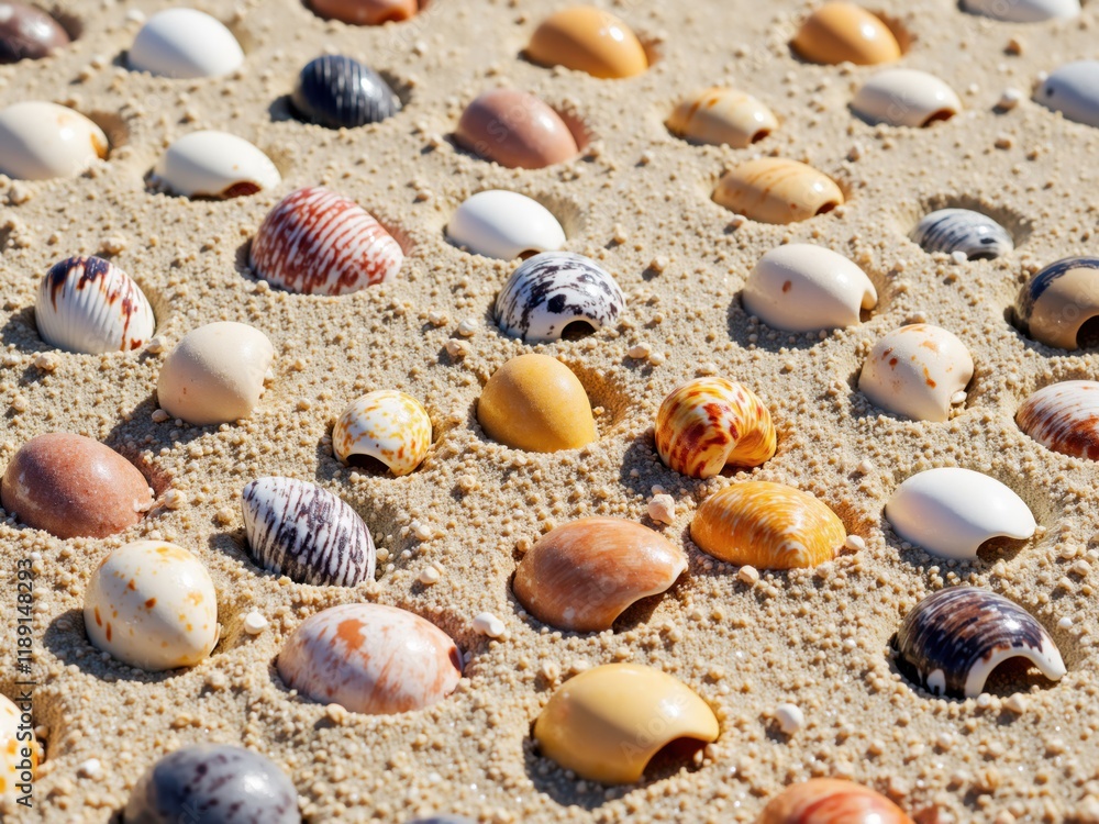 Arrangement of Seashells in Sand Arrangement of Seashells in Sand