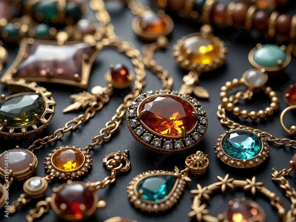 Assortment of Gold Jewelry with Gemstones Assortment of Gold Jewelry with Gemstones