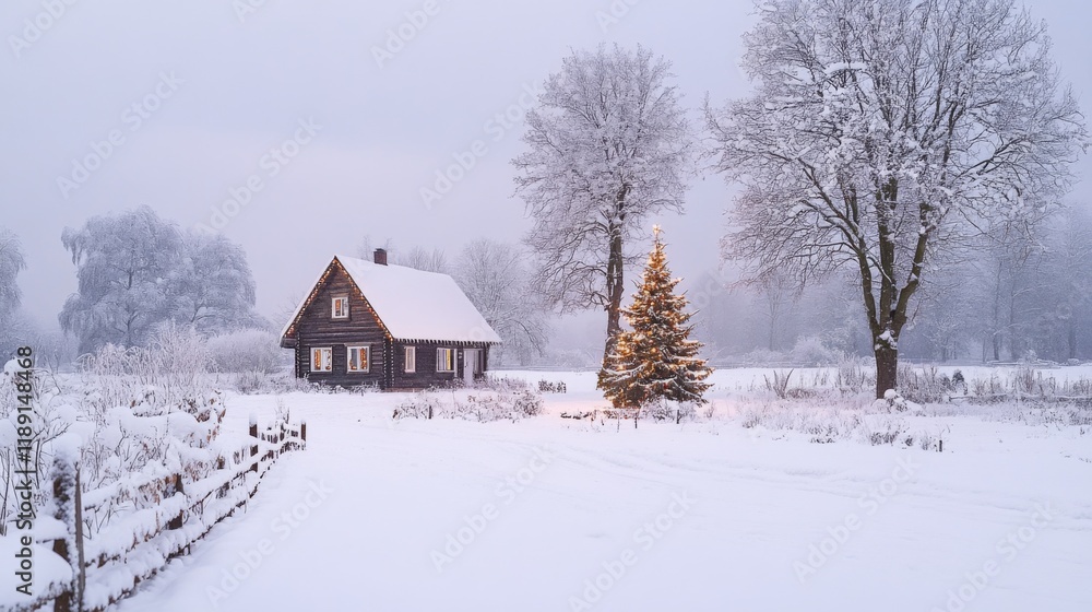 Naklejka premium Winter Wonderland Cabin