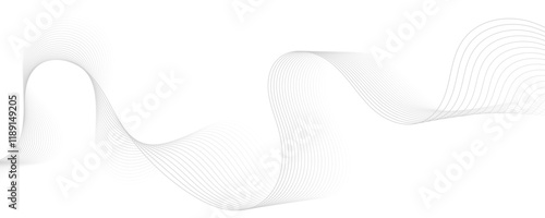 Gray wave curve lines abstract background with flowing particles. Digital energy waves technology concept. Modern backdrop design for business, presentation, banner.