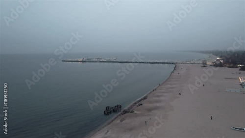 Aerial Drone View of Quiet Autumn Seashore