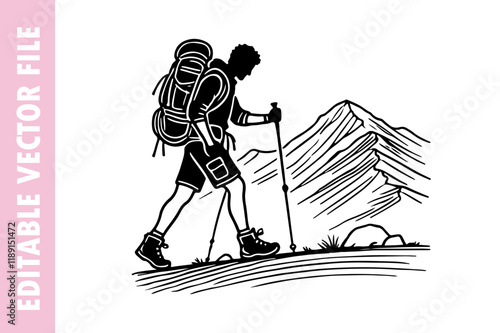 silhouette of a photographer hiking mane vector design