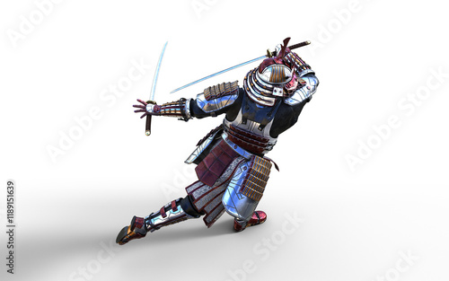 Futuristic Red Samurai Warrior in Battle-Ready Armor