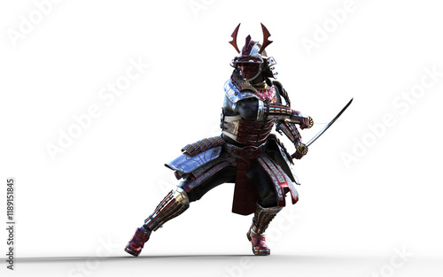 Futuristic Red Samurai Warrior in Battle-Ready Armor