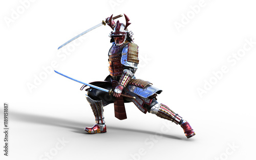 Futuristic Red Samurai Warrior in Battle-Ready Armor