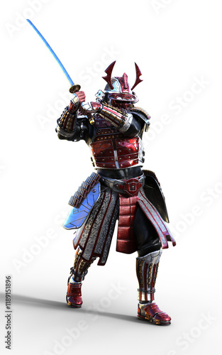 Futuristic Red Samurai Warrior in Battle-Ready Armor