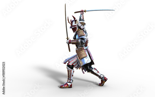 Futuristic Red Samurai Warrior in Battle-Ready Armor