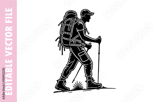 hiking mane vector design silhouette illustration