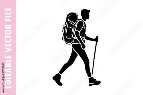 hiking mane of a happy tour vector design silhouette illustration