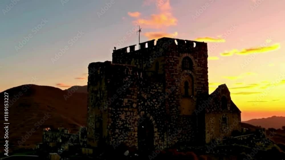 Vibrant Sunset Behind Stone Fortress Vibrant Sunset Behind Stone Fortress
