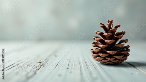 Rustic Pine Cone on Weathered Wooden Surface, Nature's Simple Elegance