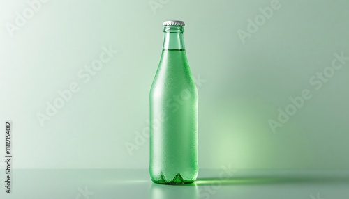 Green Glass Bottle of Sparkling Water - Refreshing Beverage Mockup photo