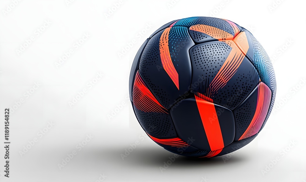 Fototapeta premium Modern soccer ball with orange and teal design.