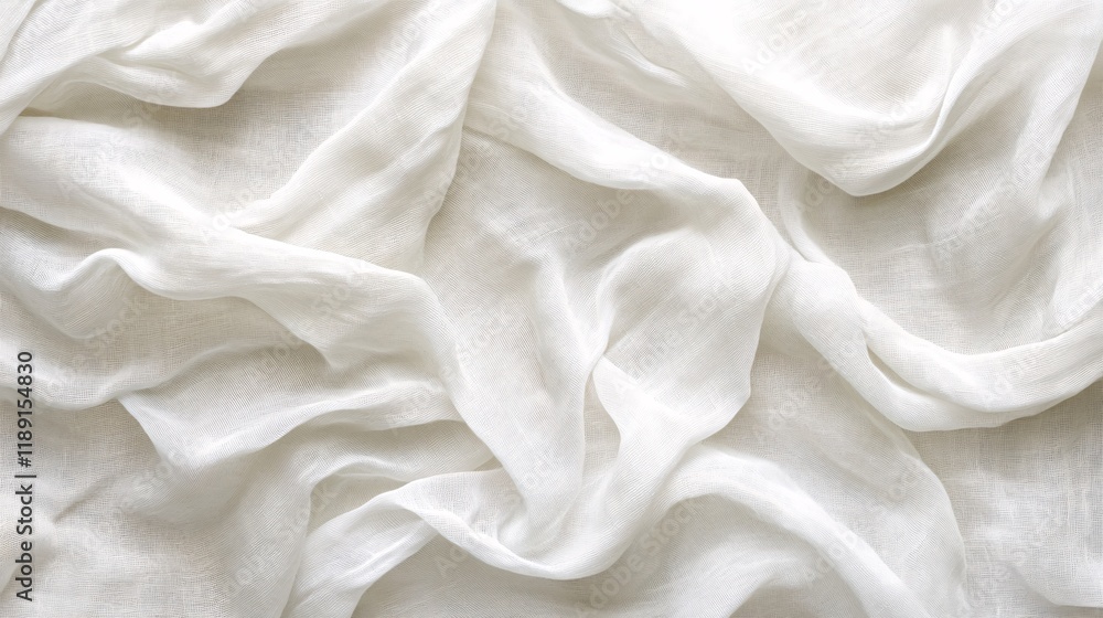 Elegant white fabric draped in soft, flowing folds creating a gentle texture and depth Elegant white fabric draped in soft, flowing folds creating a gentle texture and depth