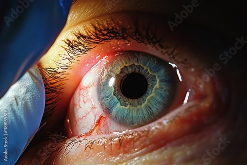 Surgeon performs retinal detachment surgery with precision on patients eye in a clinical setting