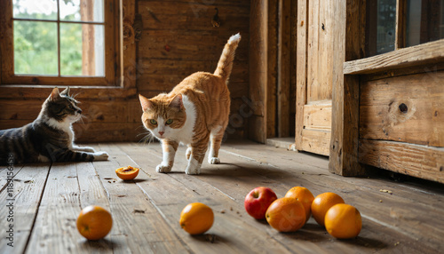 Chats curieux dans une cabane rustique photo