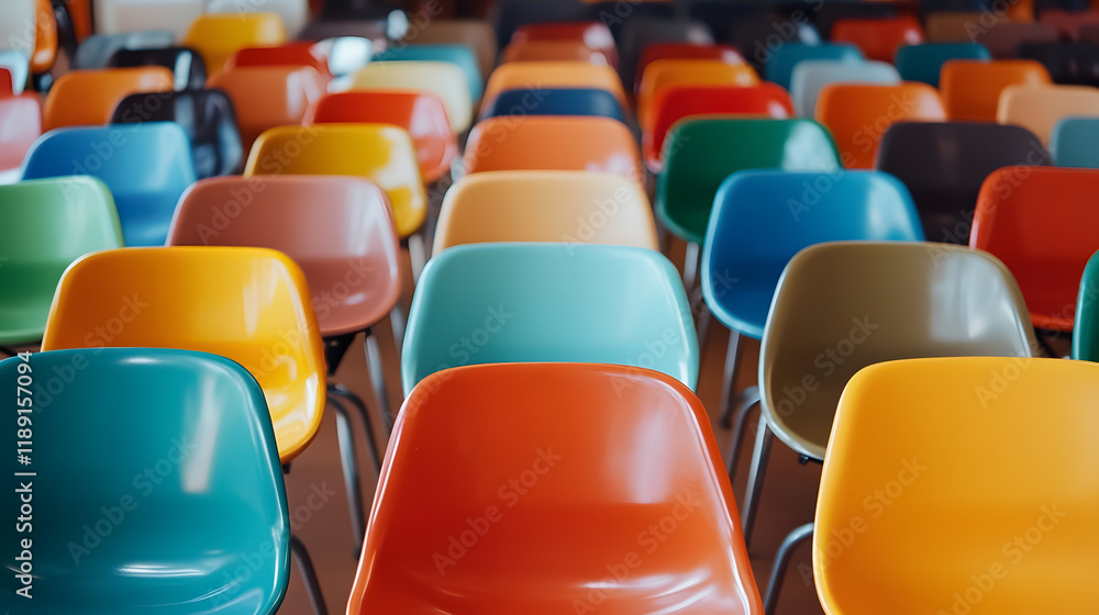 Naklejka premium Rows of colorful chairs