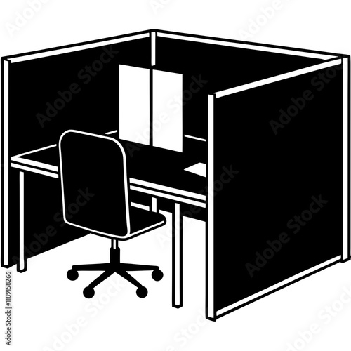 black and white office cubicle with chair clip art preview
