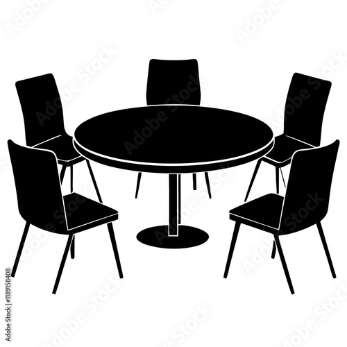 Silhouette of a Round Table and Chairs for Group Discussions circle   