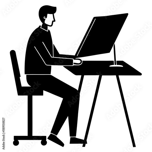Silhouetted Designer Diligently Drafting on Drawing Tablet desk focus 