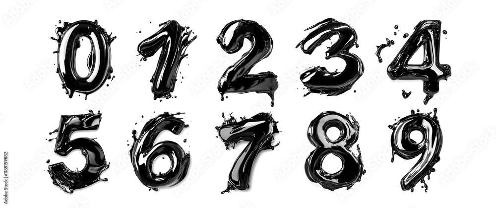 Numbers with splatter effect, black ink font, bold grunge brush Numbers with splatter effect, black ink font, bold grunge brush