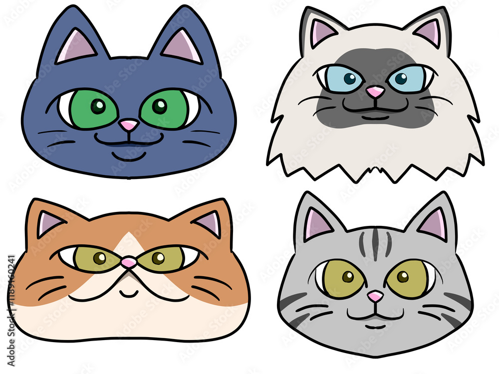 かわいい猫の顔 4種類セット かわいい猫の顔 4種類セット
