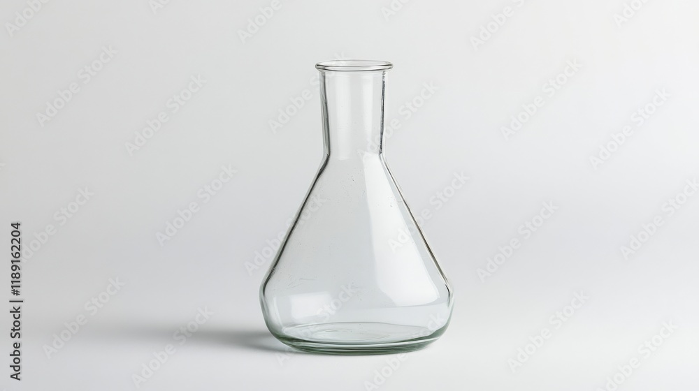 a clear glass erlenmeyer flask on white background a clear glass erlenmeyer flask on white background
